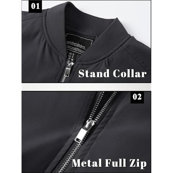Mens Bomber Jacket Lightweight Casual Windbreaker Zip Up Coat Multi Pocket Sprin - Picture 5 of 7